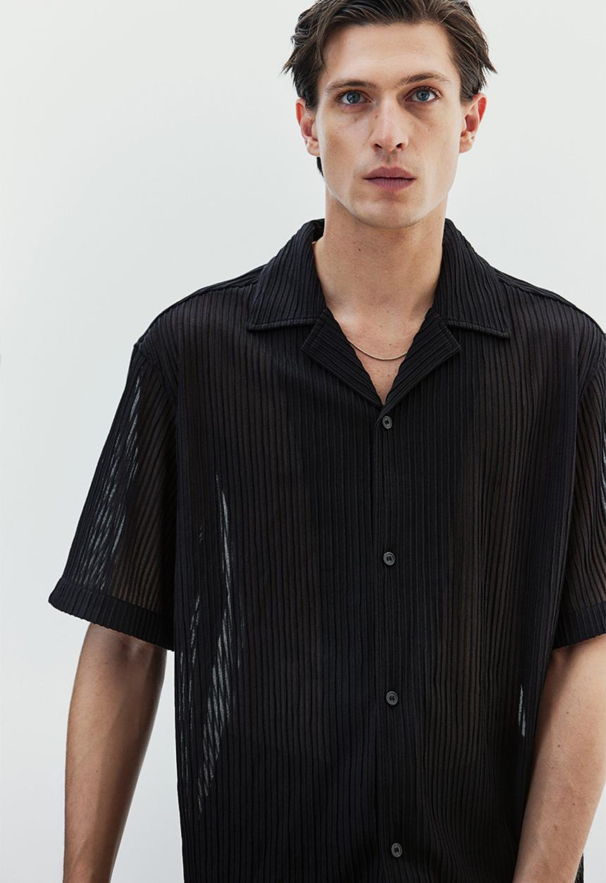 H&M - Loose fit textured resort shirt - black