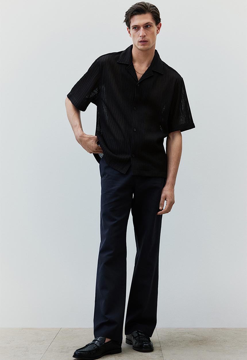 H&M - Loose fit textured resort shirt - black