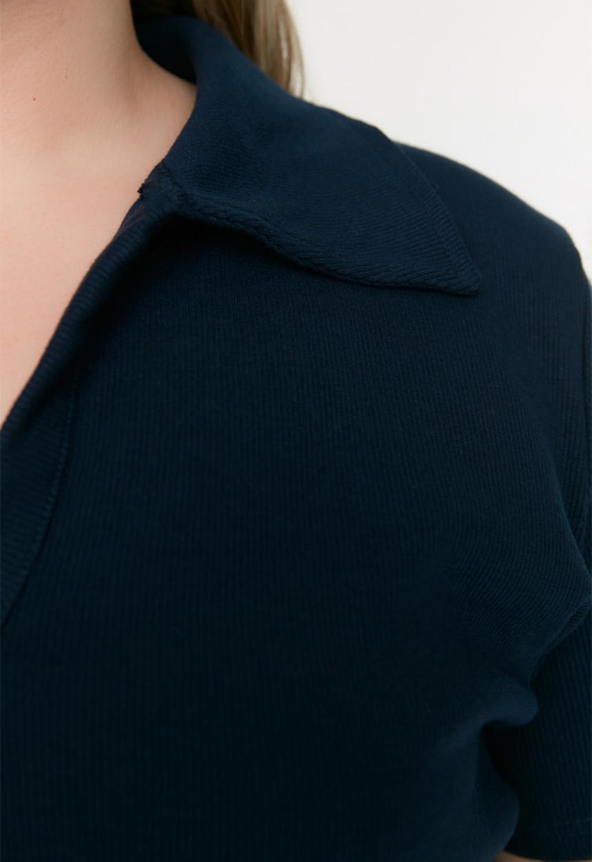 Trendyol - Plus Ribbed Blouse - Navy Blue