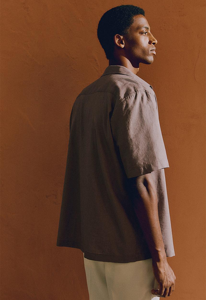 H&M - Regular fit linen-blend shirt - beige & grey