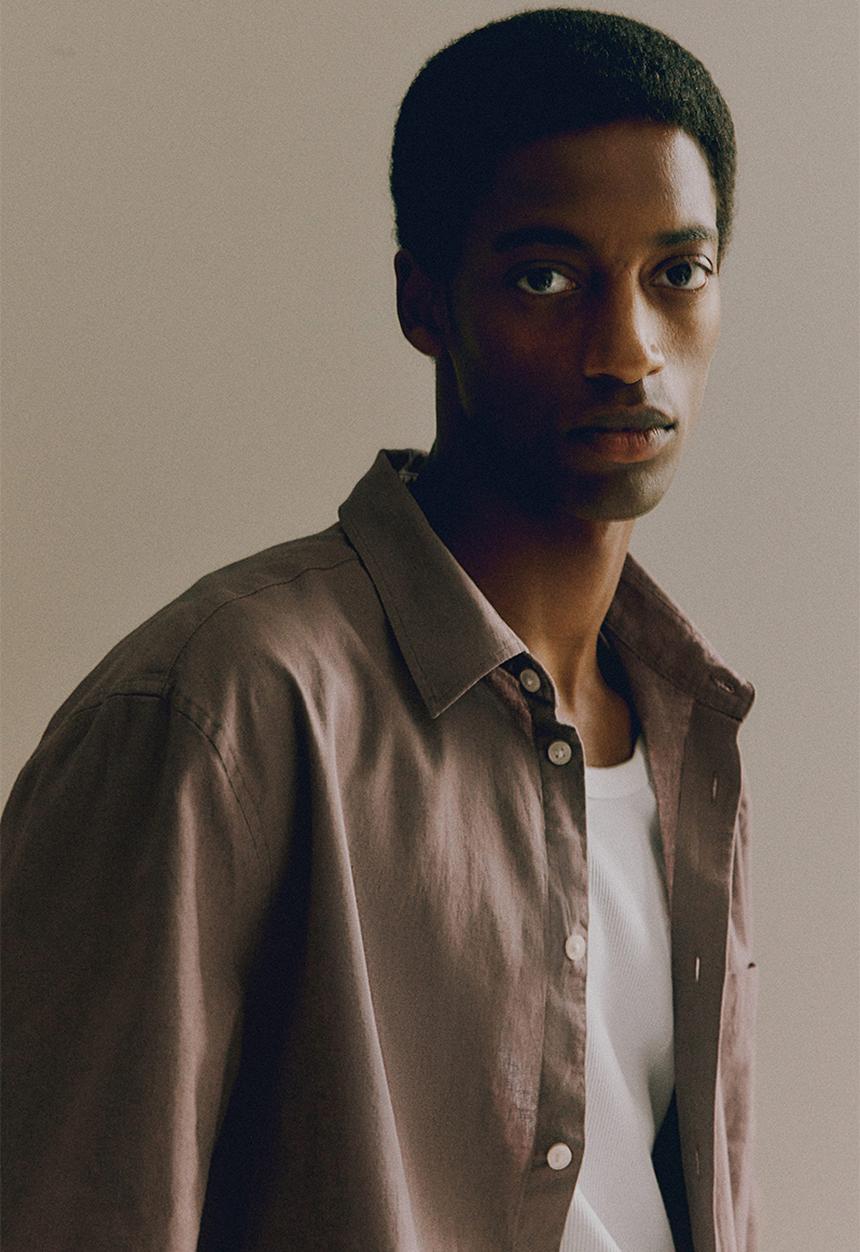 H&M - Regular fit linen-blend shirt - beige & grey