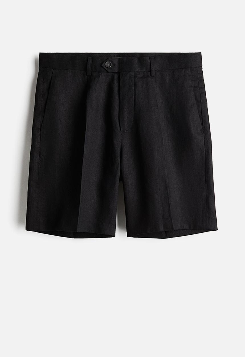 H&M - Relaxed fit tailored linen shorts - black