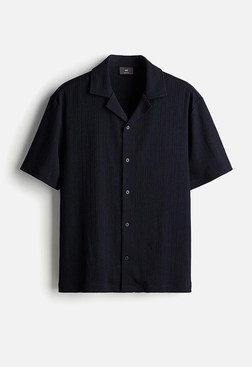 H&M - Regular fit crinkled resort shirt - navy blue