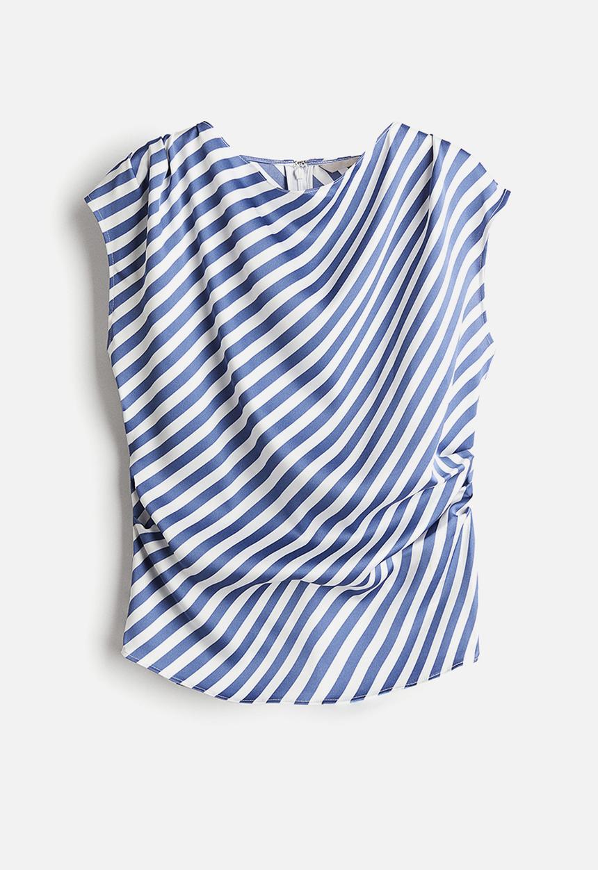 H&M - Draped satin top - blue/striped
