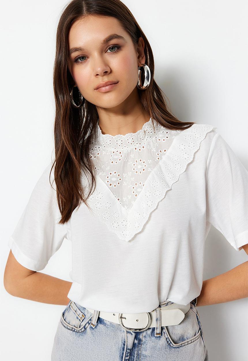 Trendyol - Embroidered Cotton Shirt - White