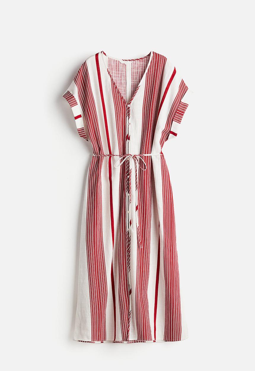 H&M - Button-front crêpe dress - white/red striped