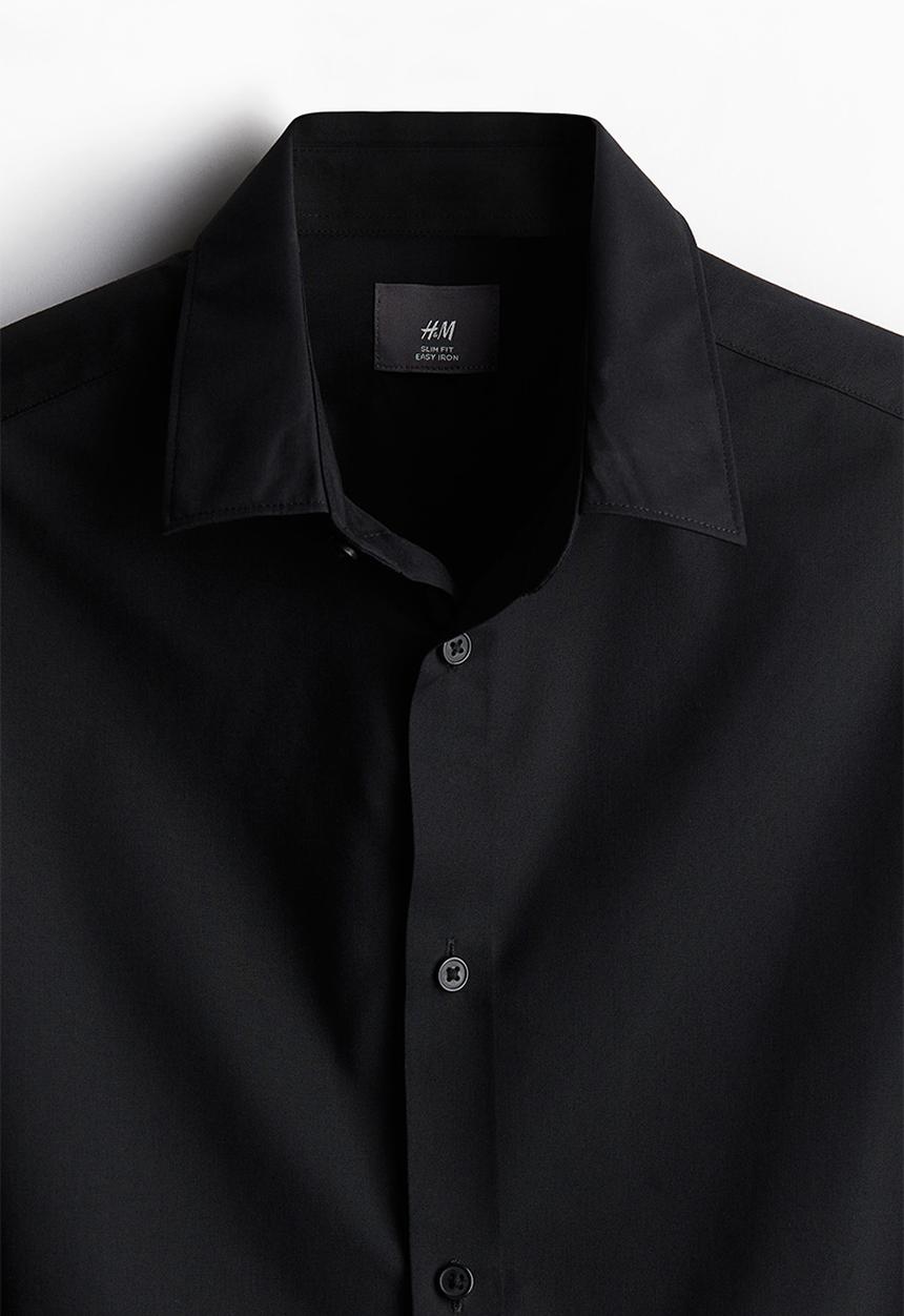 H&M - Slim fit easy-iron shirt - black