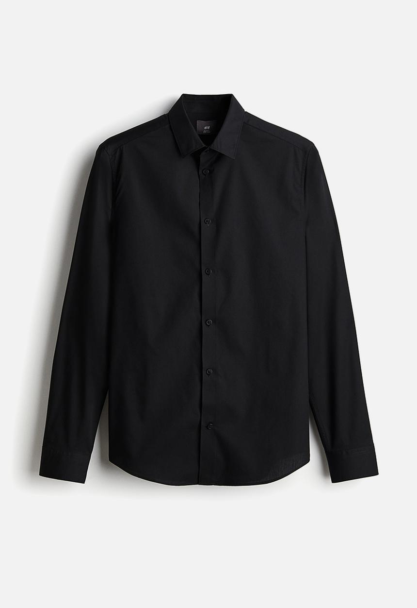 H&M - Slim fit easy-iron shirt - black