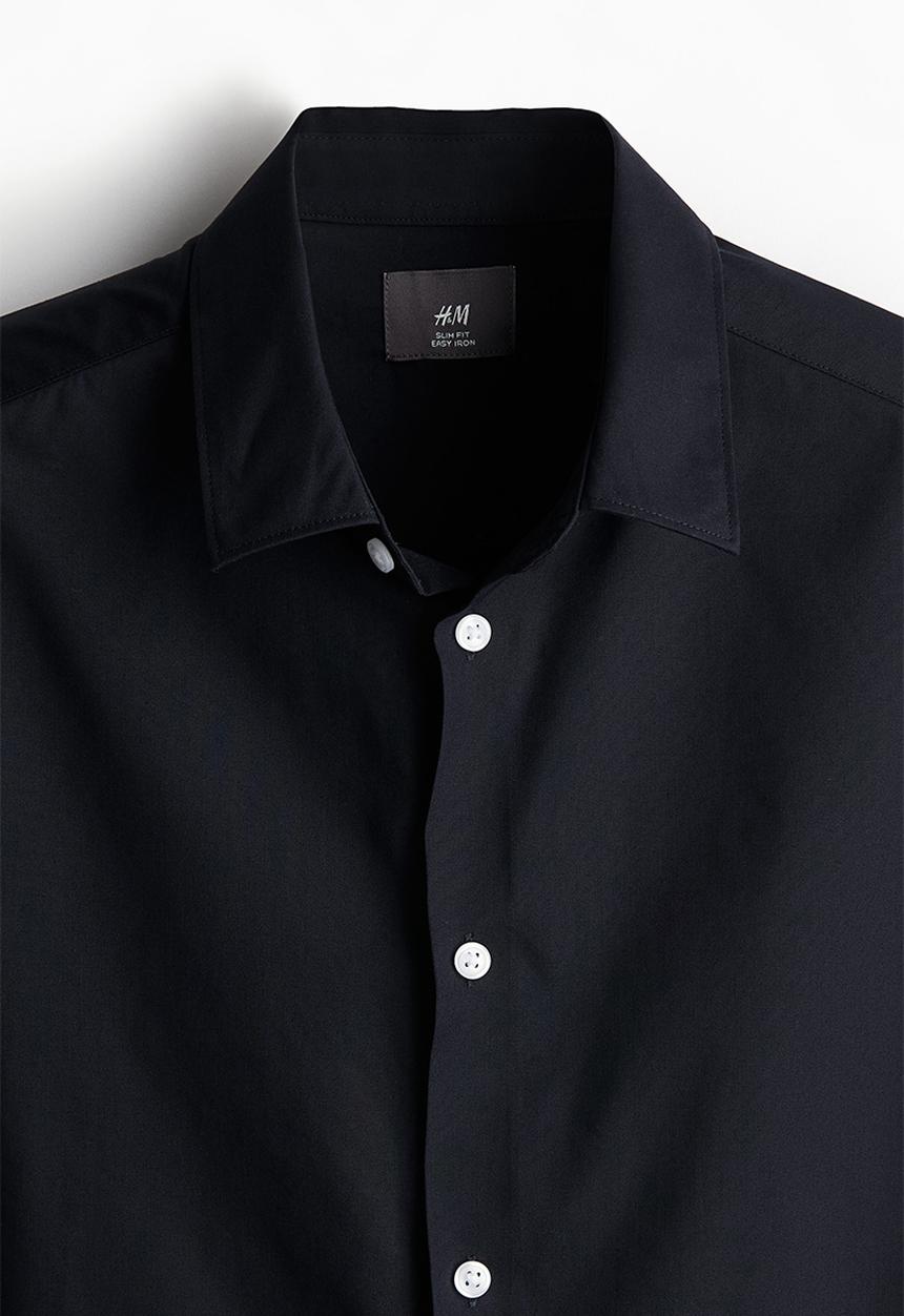 H&M - Slim fit easy-iron shirt - navy