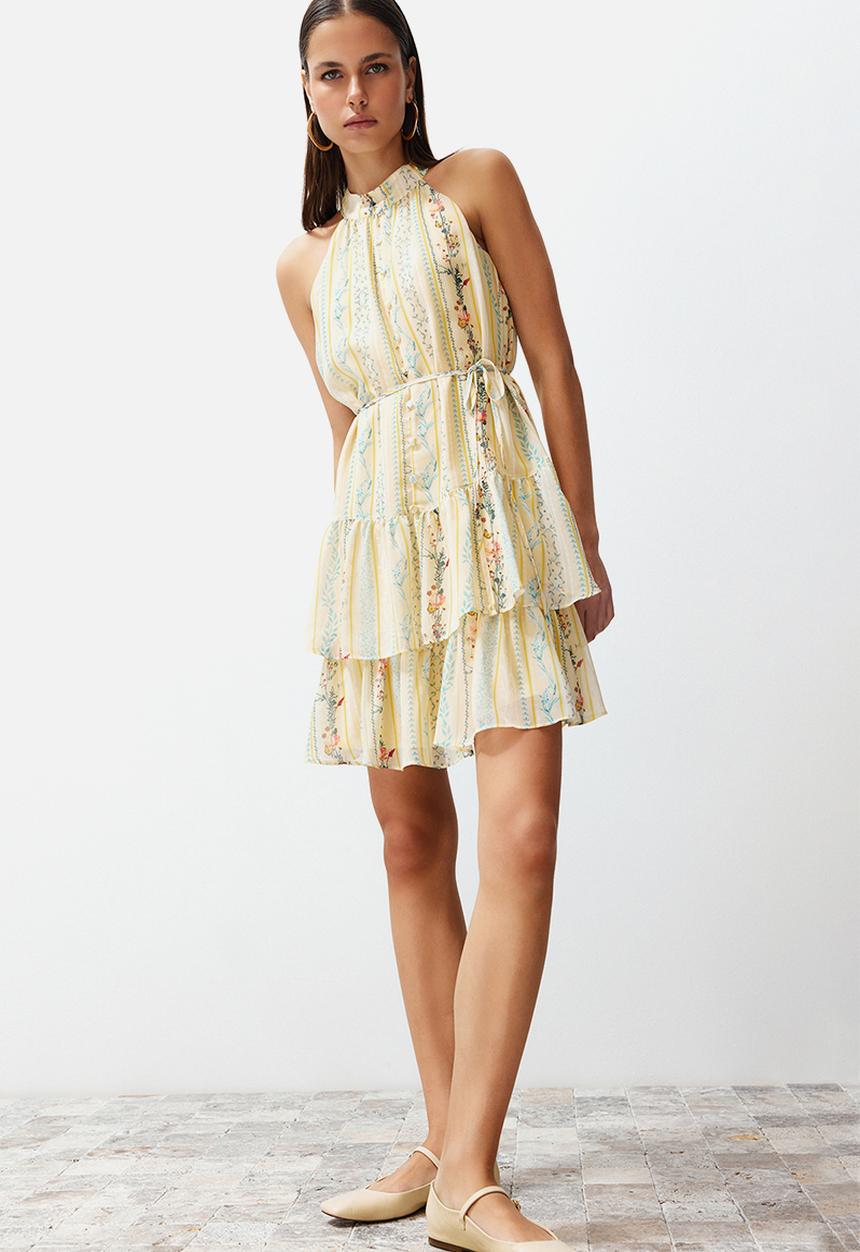 Trendyol - Floral Layered Chiffon Dress - Yellow