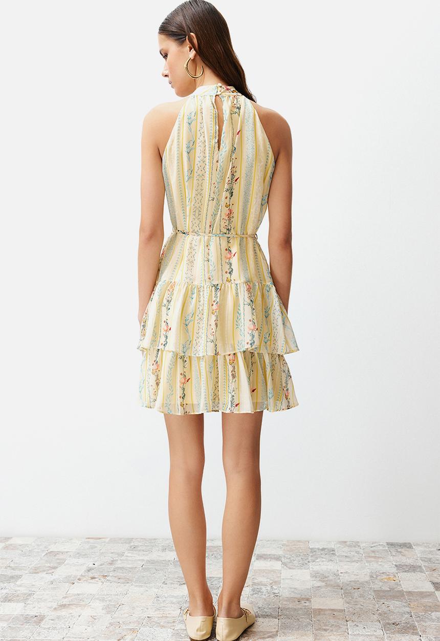 Trendyol - Floral Layered Chiffon Dress - Yellow