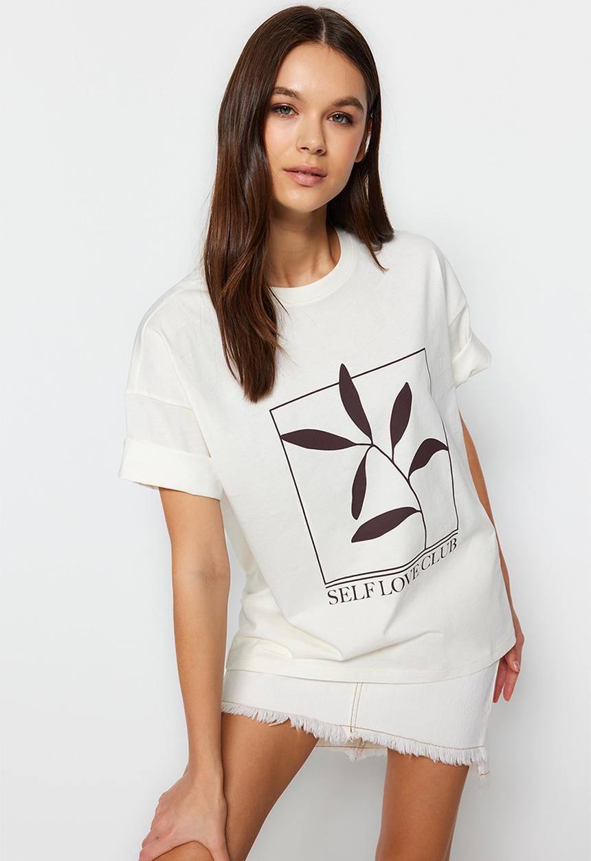 Trendyol - Printed relaxed t-shirt - ecru