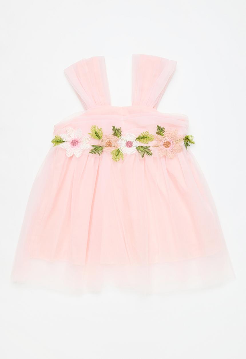 Pop Candy - Floral decor mesh dress - pink