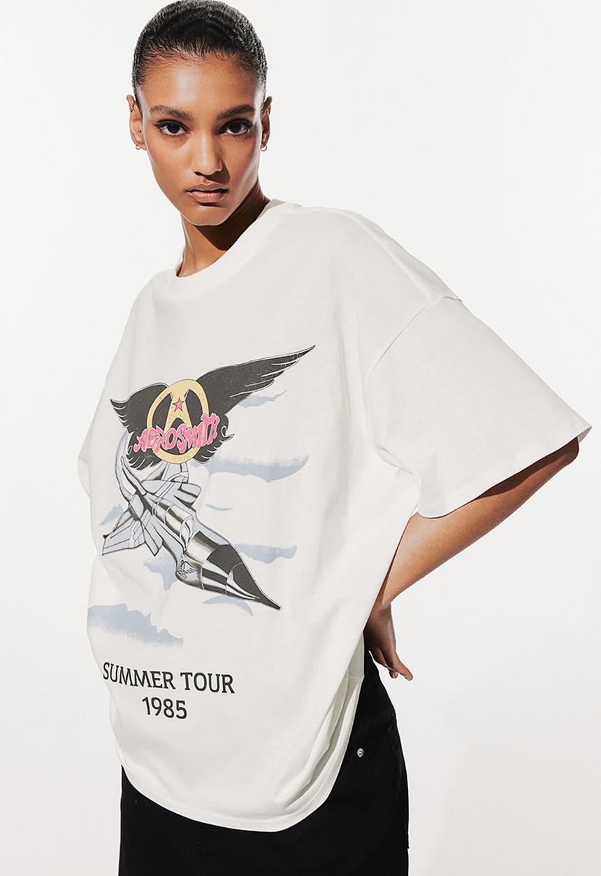 H&M - Oversized printed t-shirt - cream aerosmith 