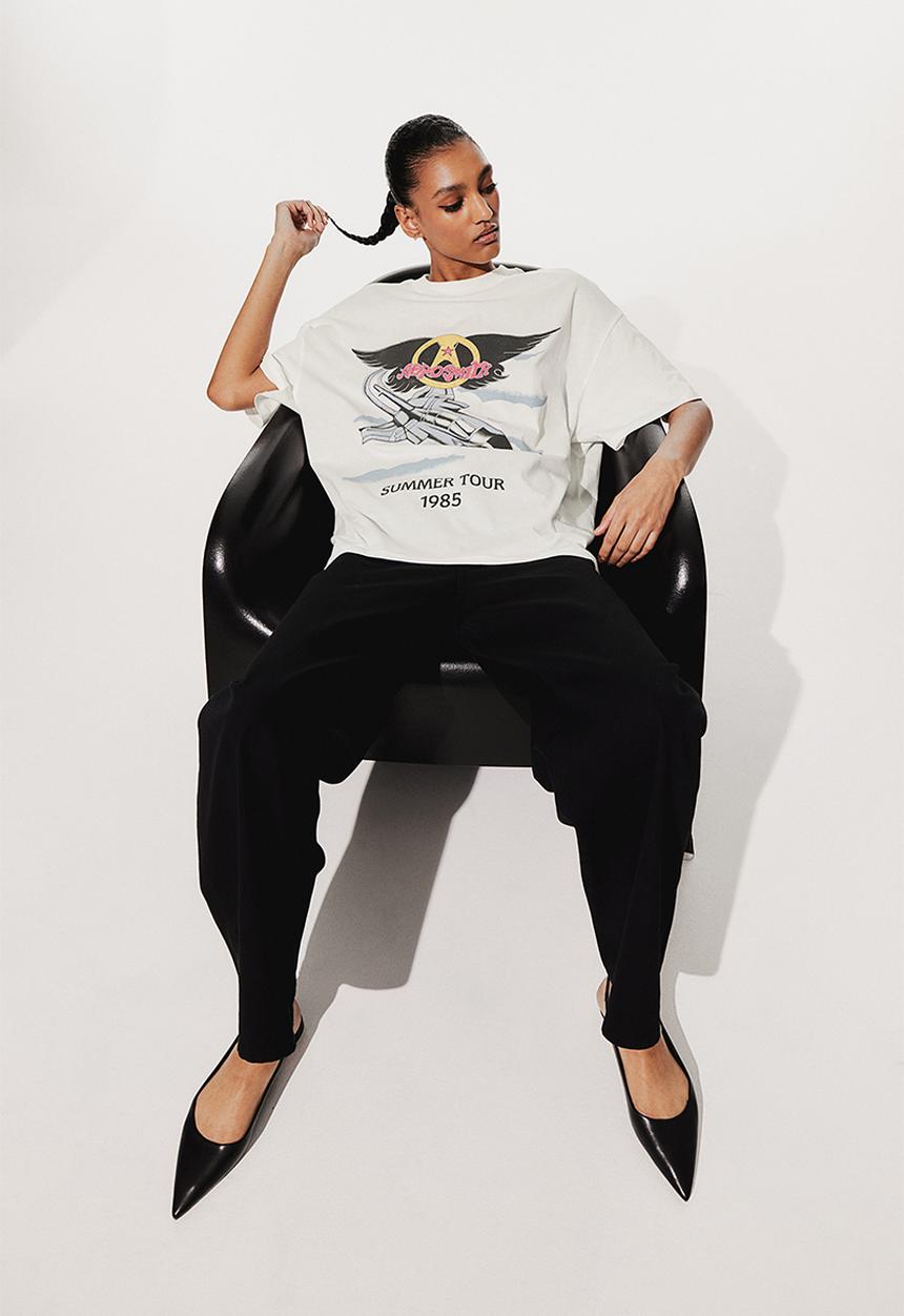 H&M - Oversized printed t-shirt - cream aerosmith 