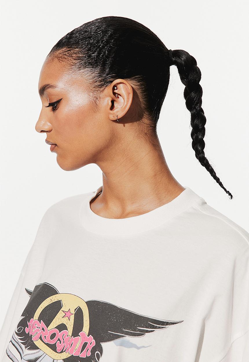 H&M - Oversized printed t-shirt - cream aerosmith 