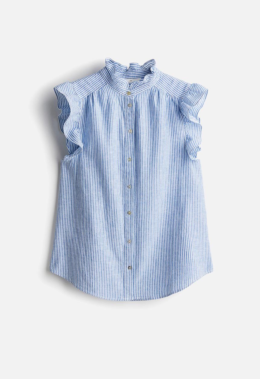 H&M - Linen-blend blouse - blue multi