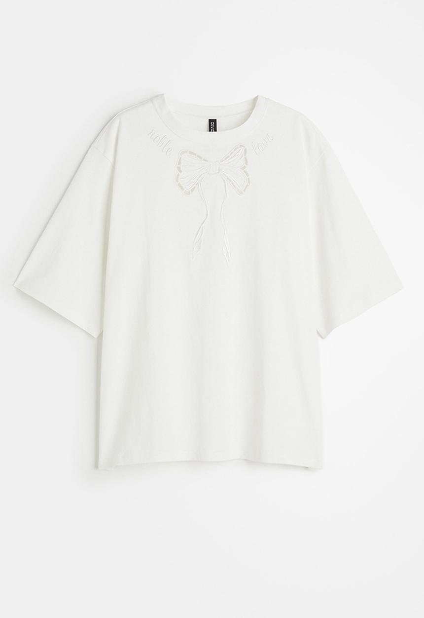 H&M - Oversized T-shirt - cream bow