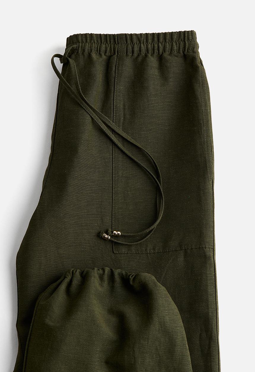 H&M - Linen-blend pull-on trousers - dark khaki green