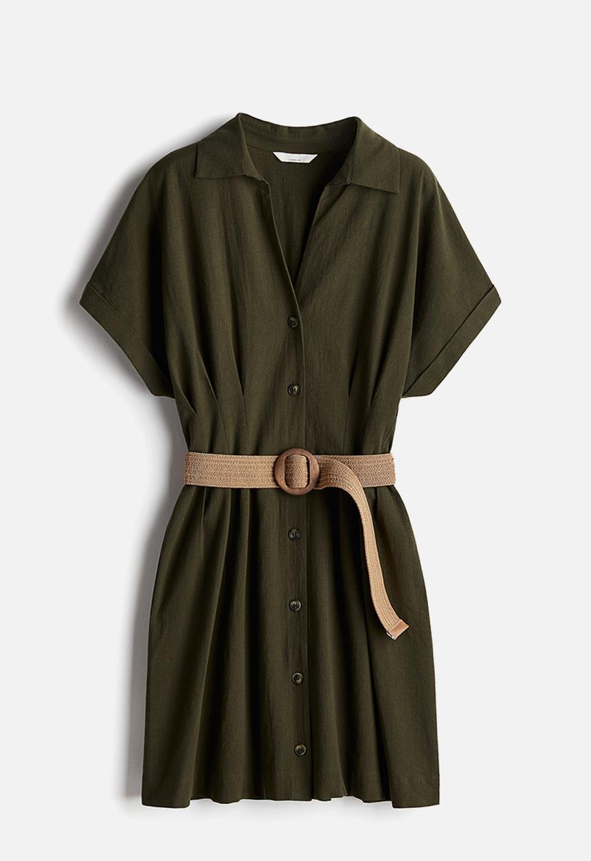 H&M - Belted shirt dress - green