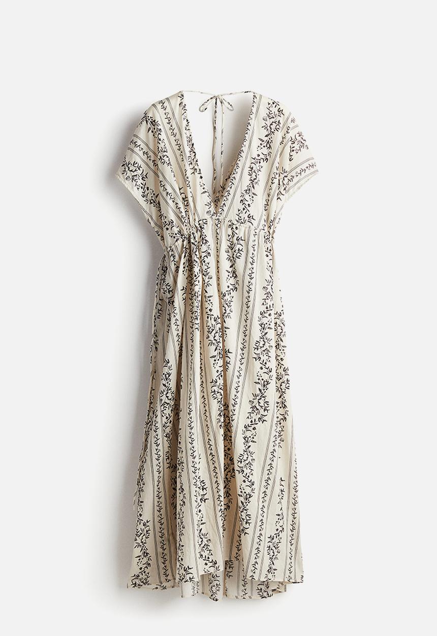 H&M - Oversized cotton dress - cream/black floral