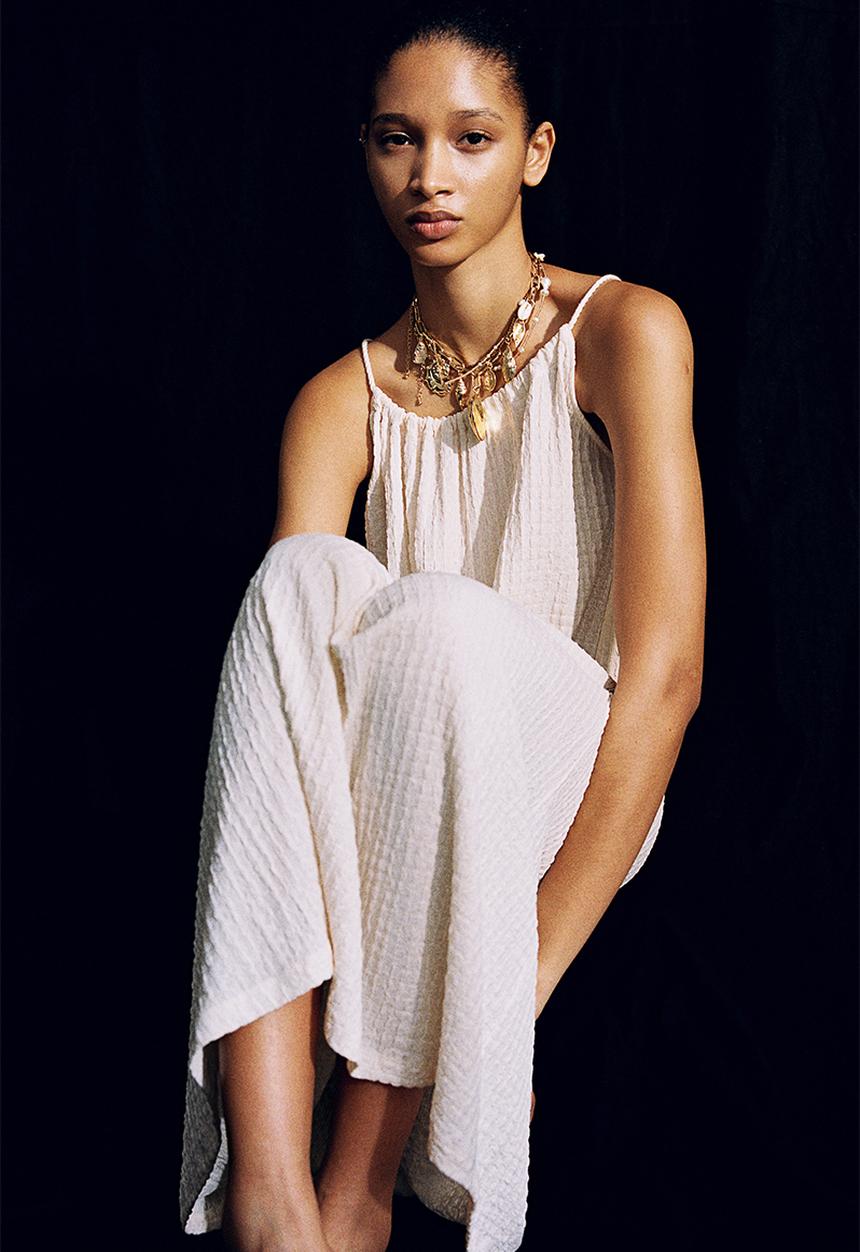Textured jersey strappy dress - cream - 1237945002