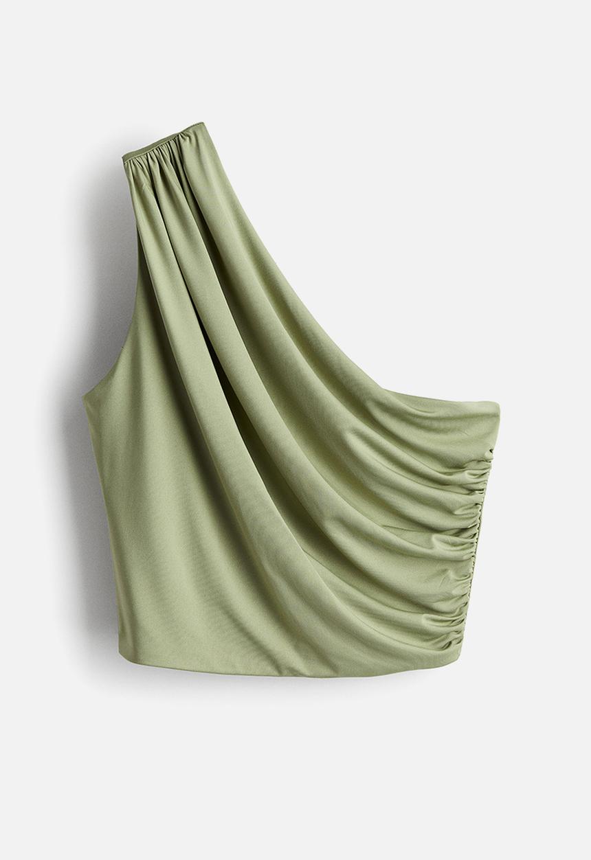 H&M - Cropped one-shoulder top - light khaki green