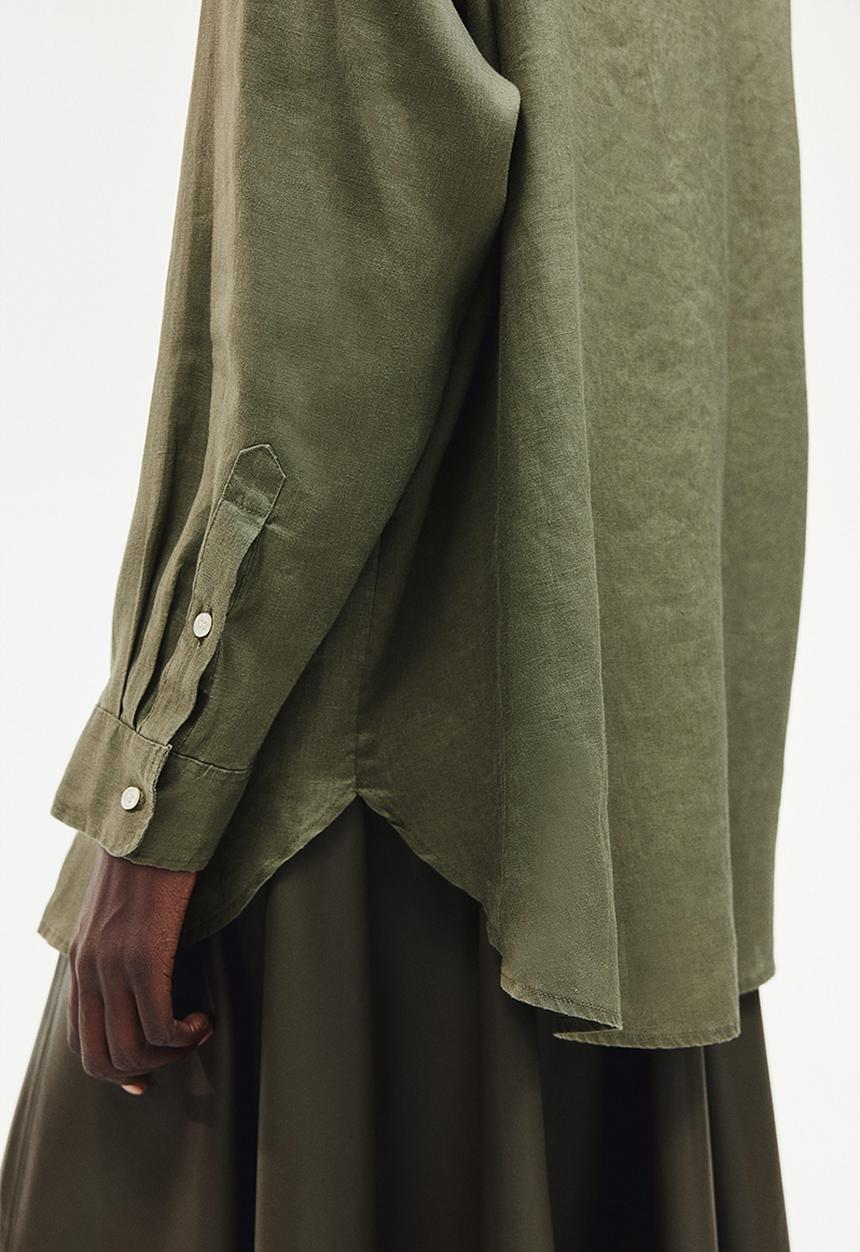 H&M - Oversized linen shirt - dark khaki green