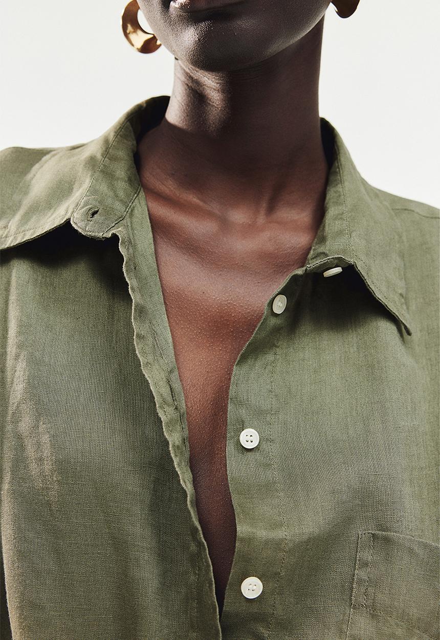 H&M - Oversized linen shirt - dark khaki green