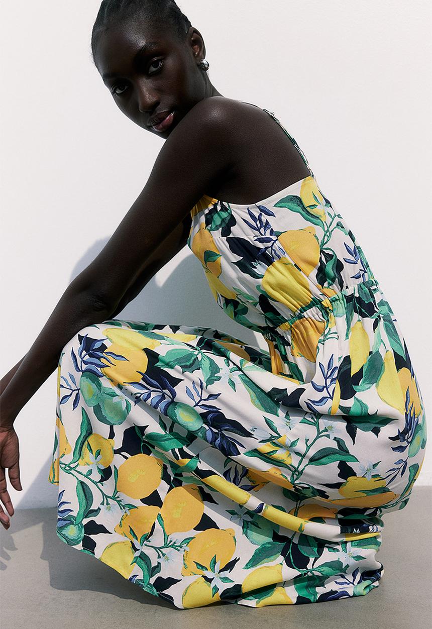 H&M - Strappy viscose dress - cream lemons