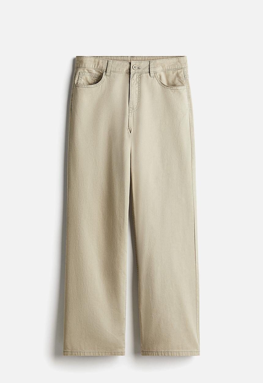 H&M - Straight twill trousers - Light green-beige