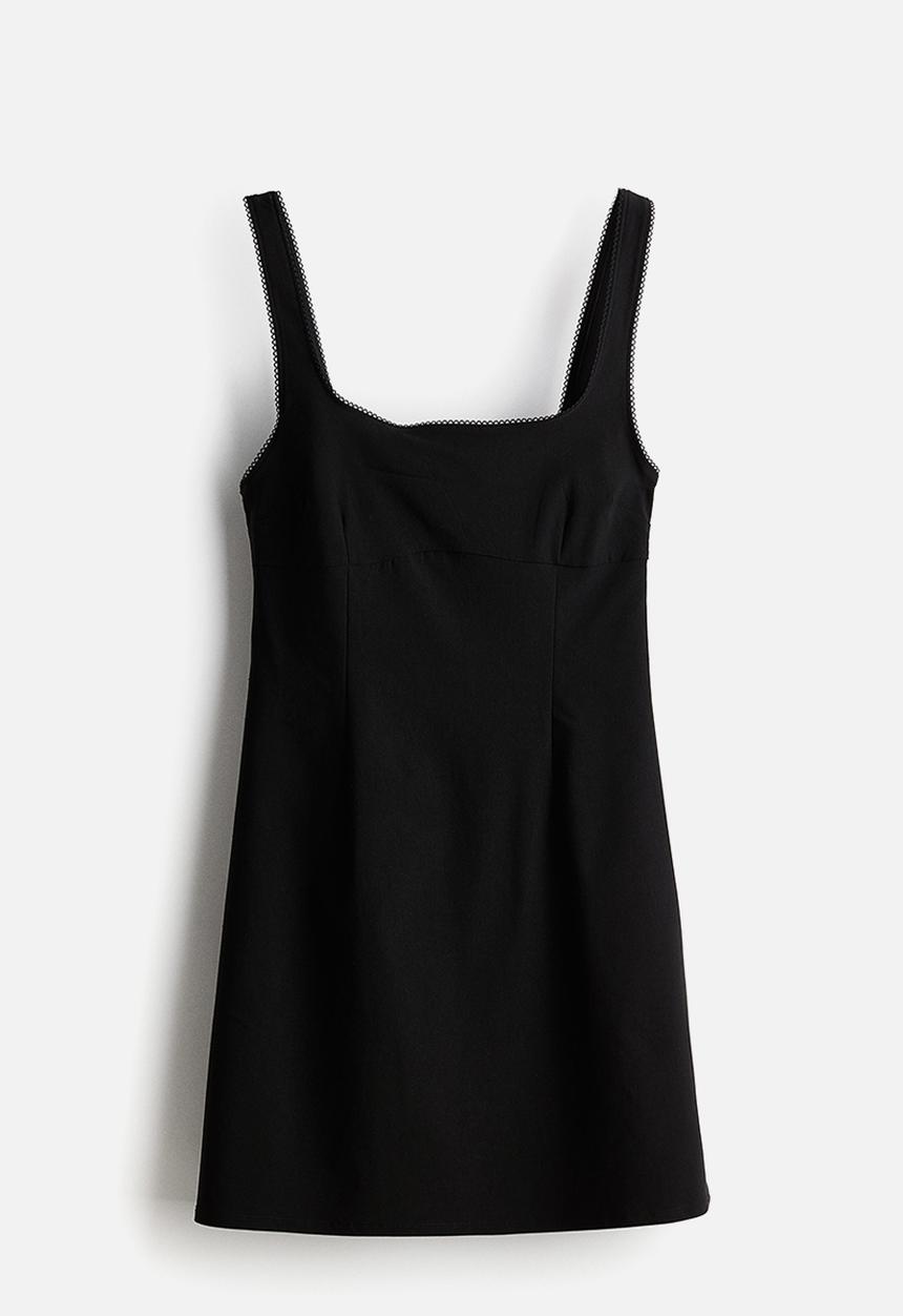H&M - Picot-trimmed jersey dress - black