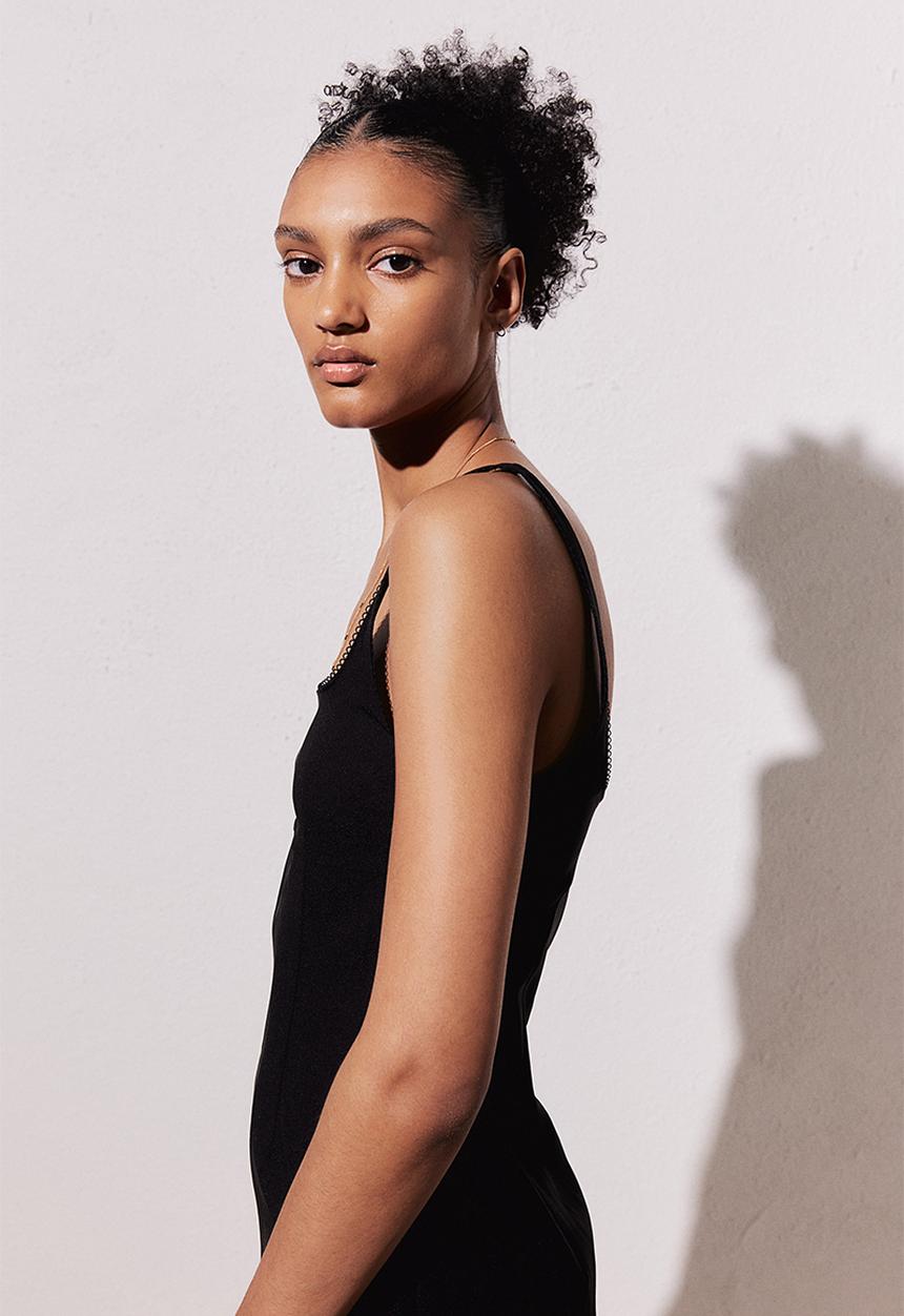 H&M - Picot-trimmed jersey dress - black