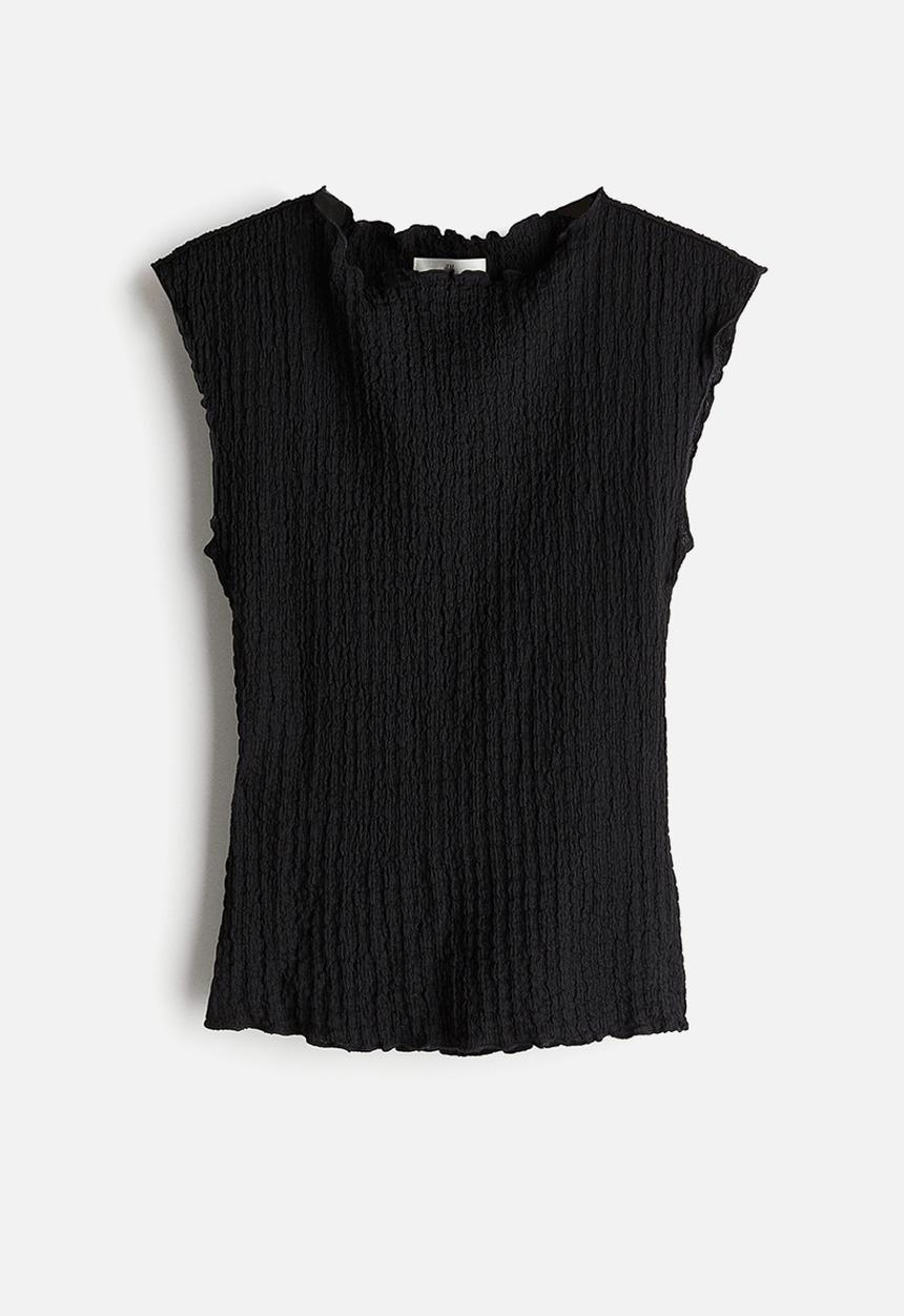 H&M - Textured jersey top - black