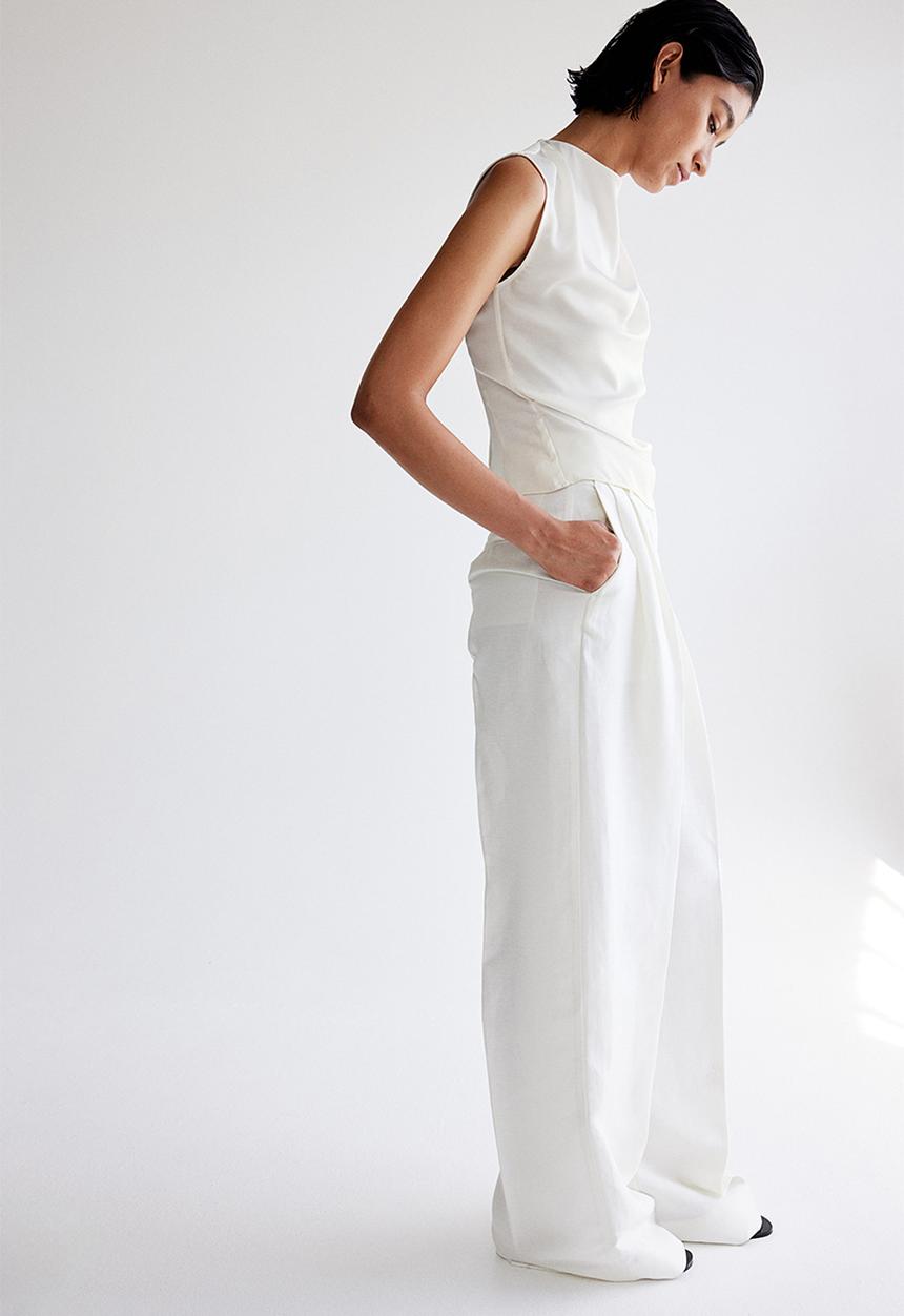 H&M - Draped satin top - white