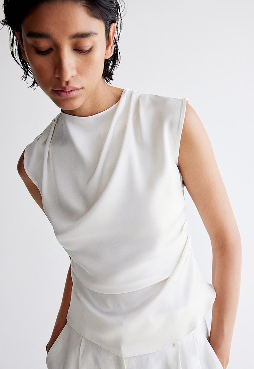 H&M - Draped satin top - white