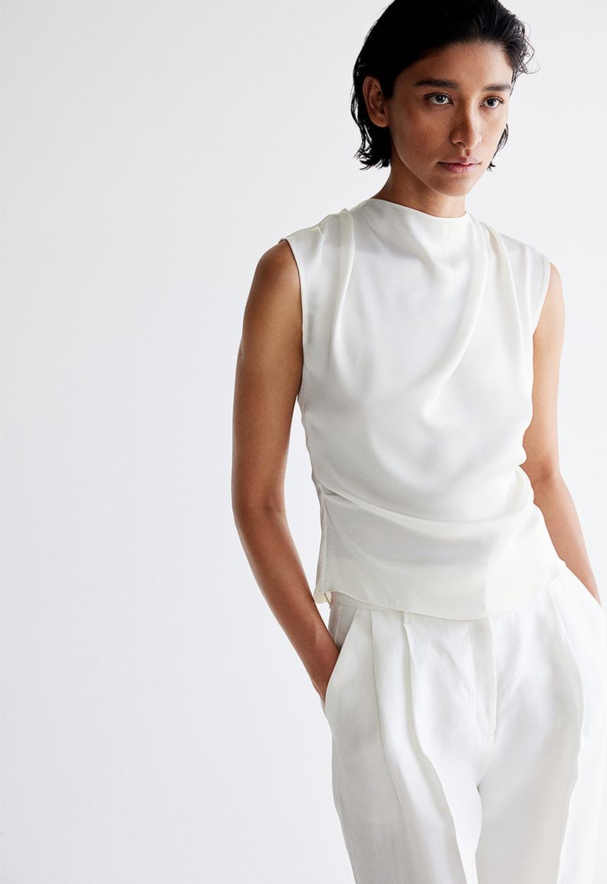 H&M - Draped satin top - white