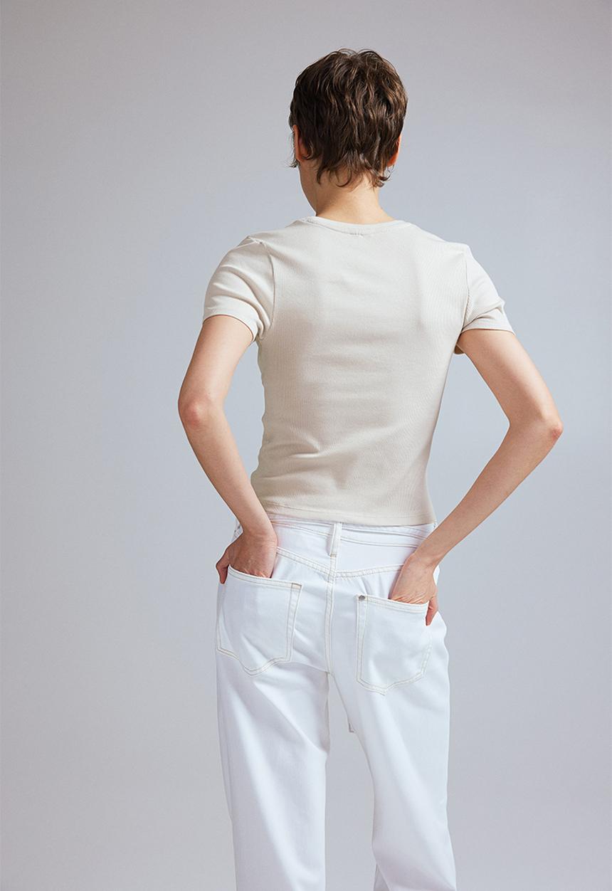H&M - Fitted T-shirt - light greige 