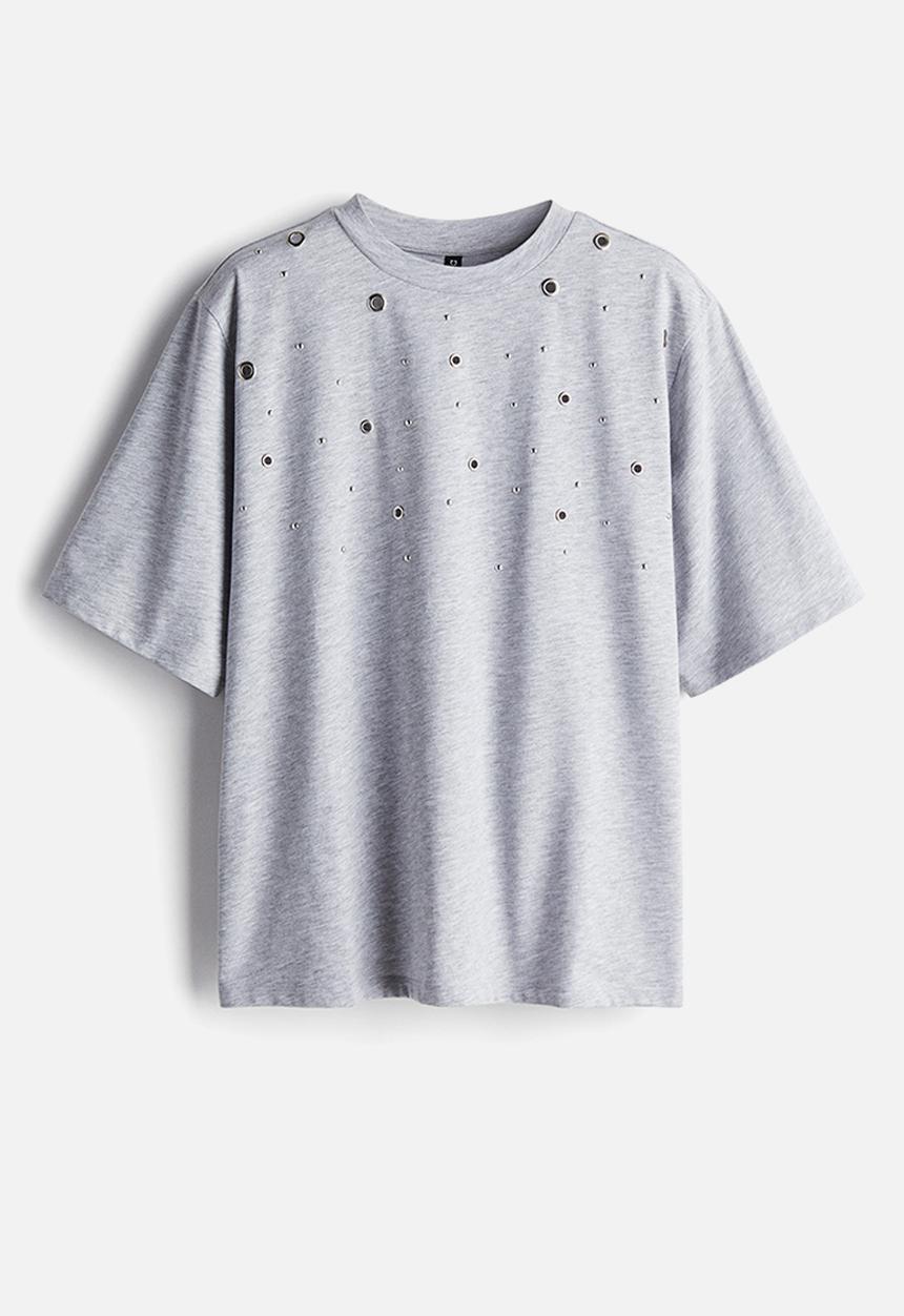 H&M - Embellished T-shirt - grey