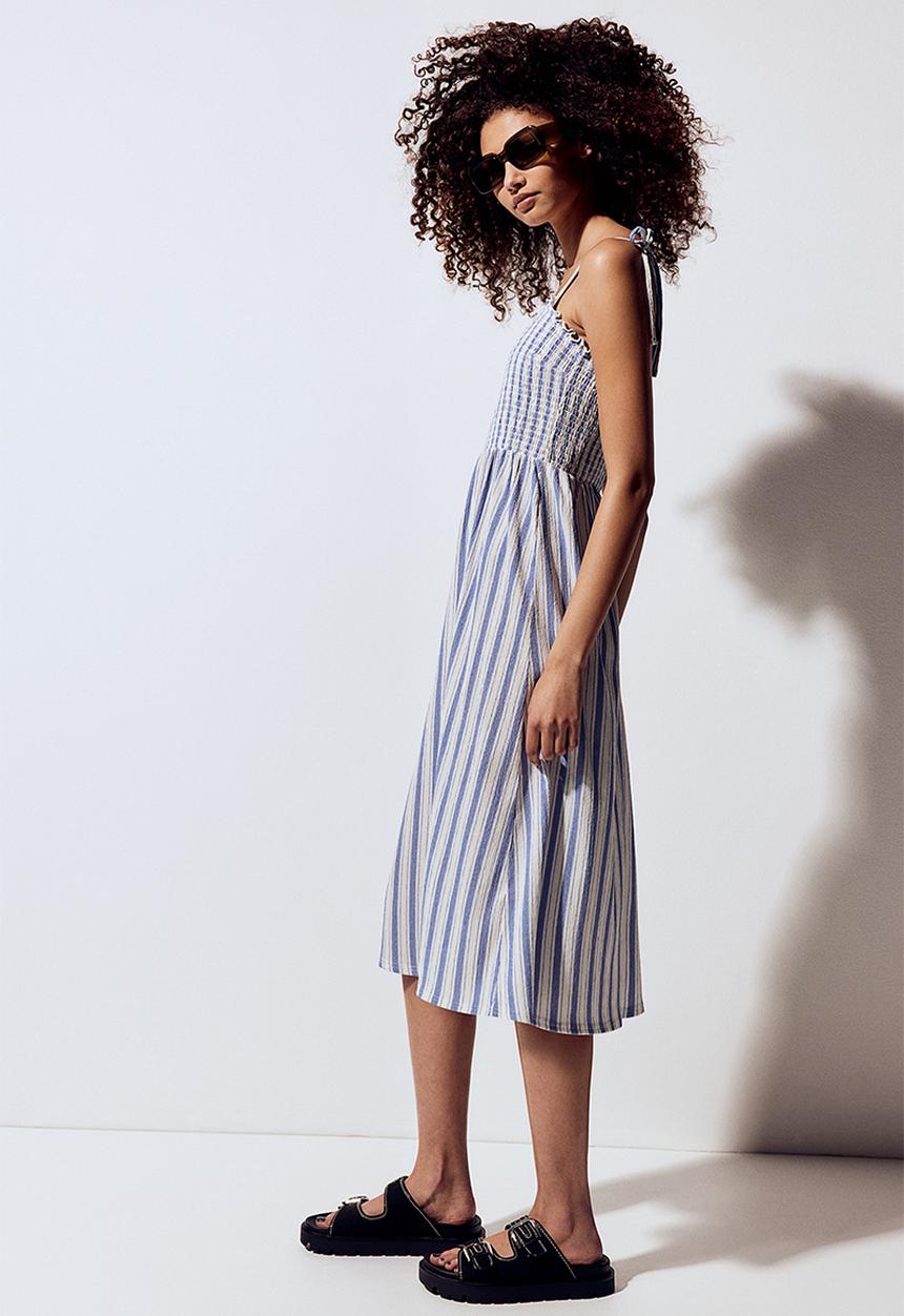 H&M - Tie-strap smocked dress - white,blue,multi