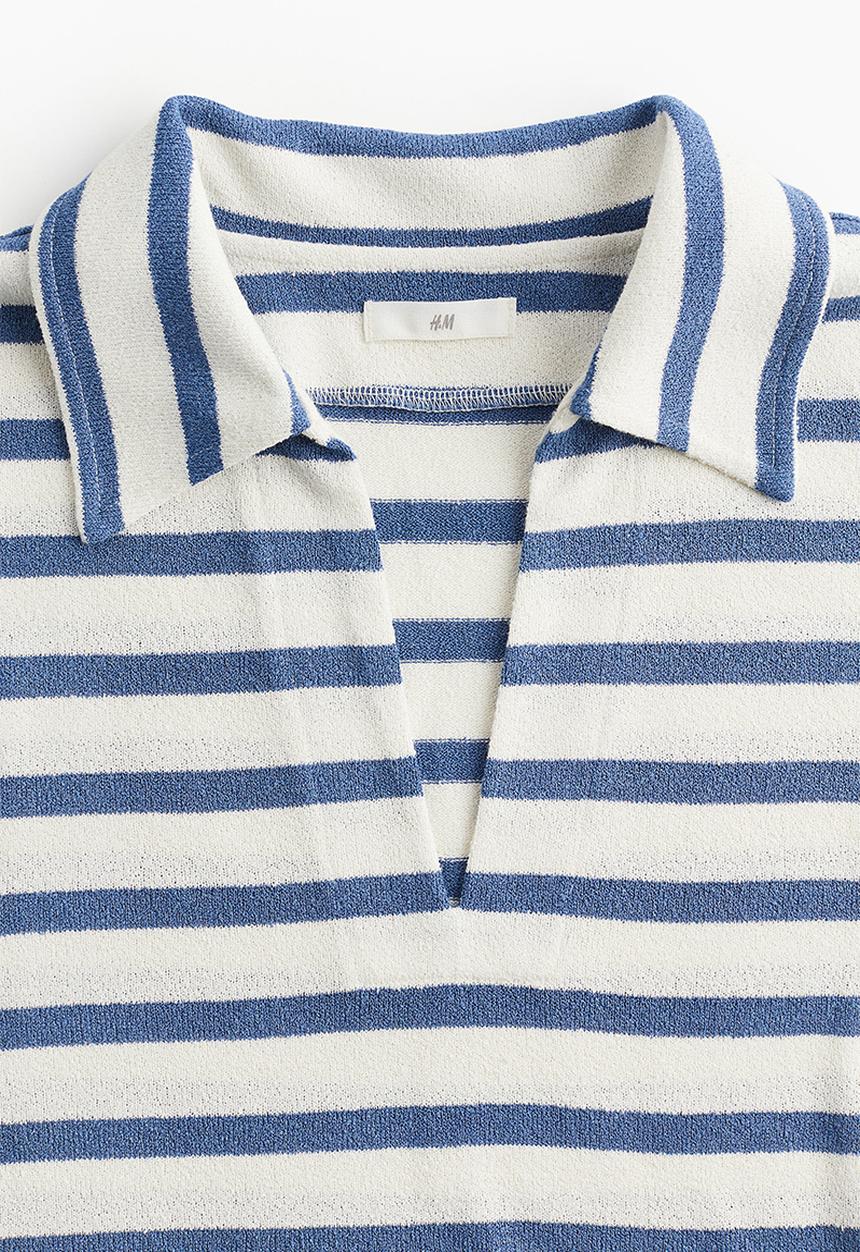 H&M - Collared top - white blue striped 