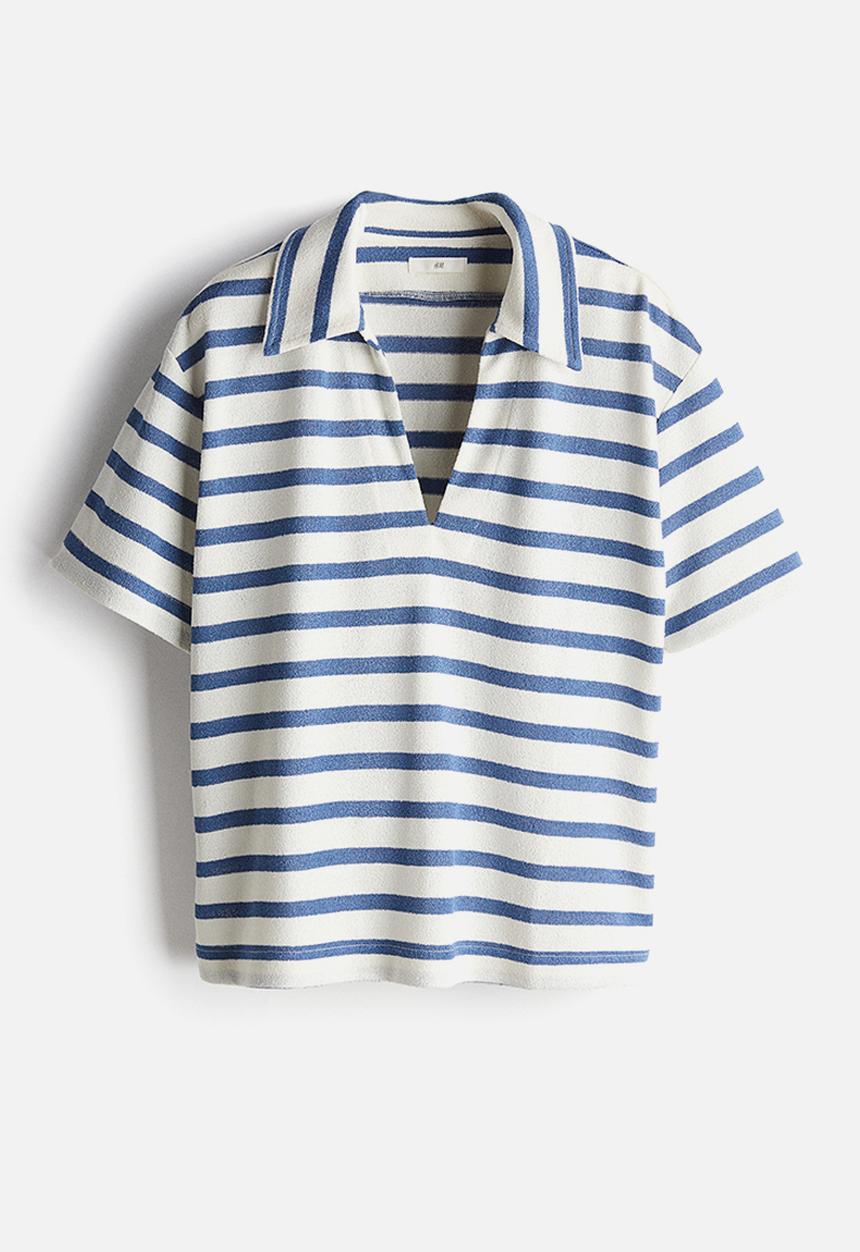 H&M - Collared top - white blue striped 