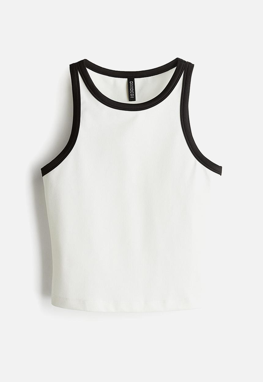 H&M - Ribbed vest top - cream/black