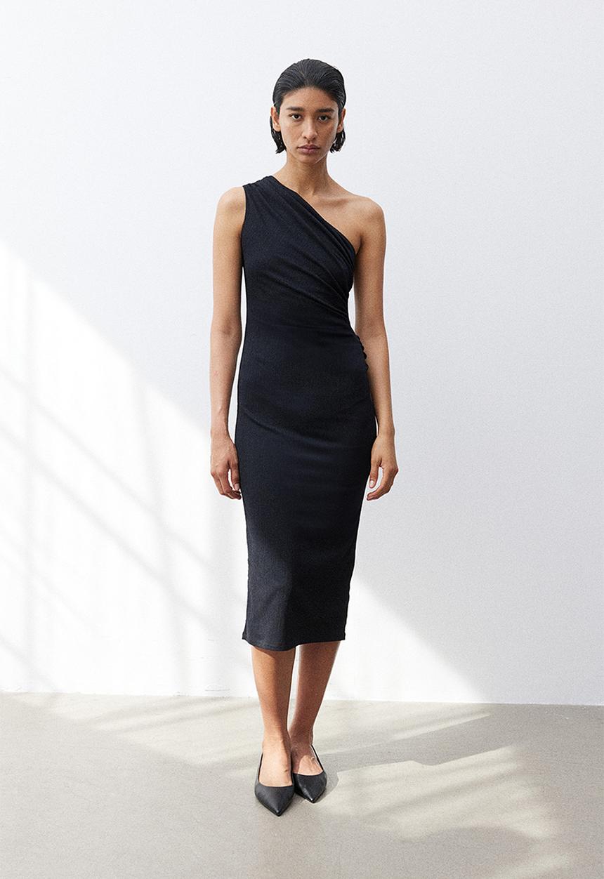 H&M - Gathered one-shoulder dress - Black