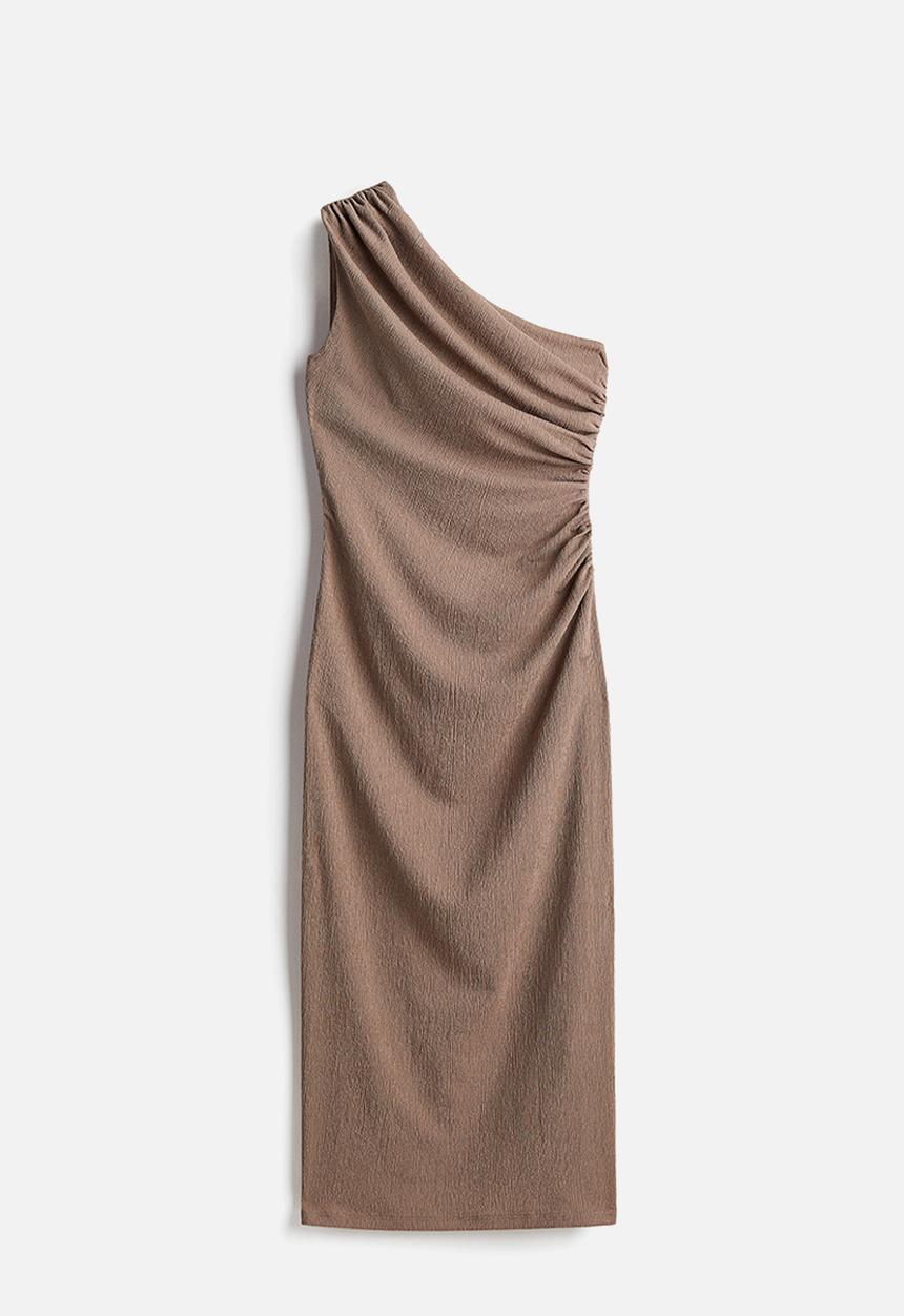 H&M - Gathered one-shoulder dress - beige