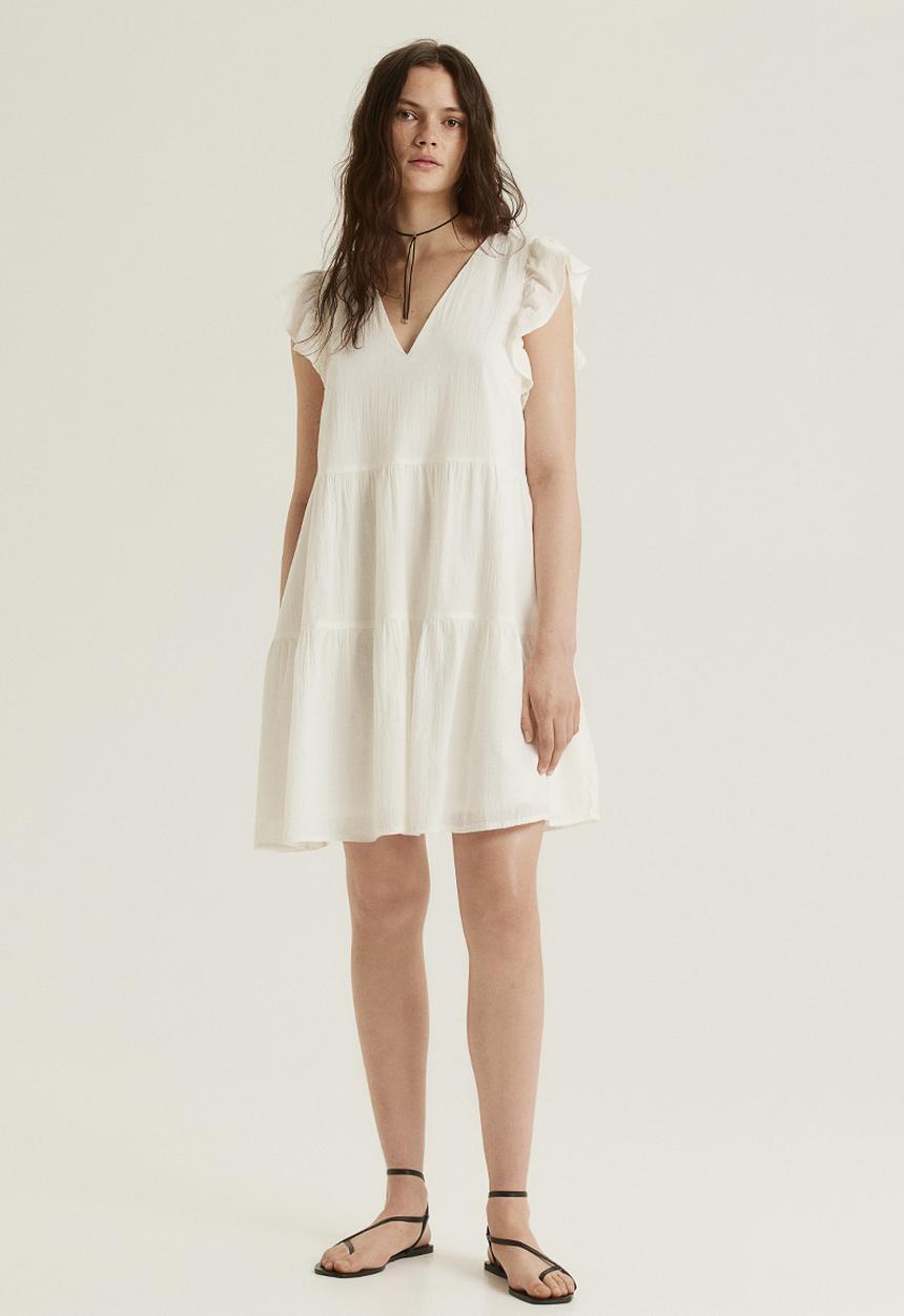 H&M - Flutter-sleeved throw-on dress - cream