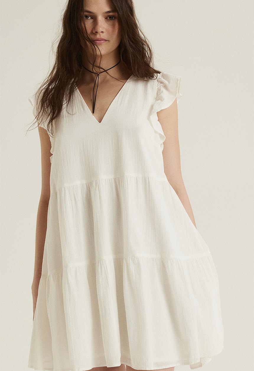 H&M - Flutter-sleeved throw-on dress - cream