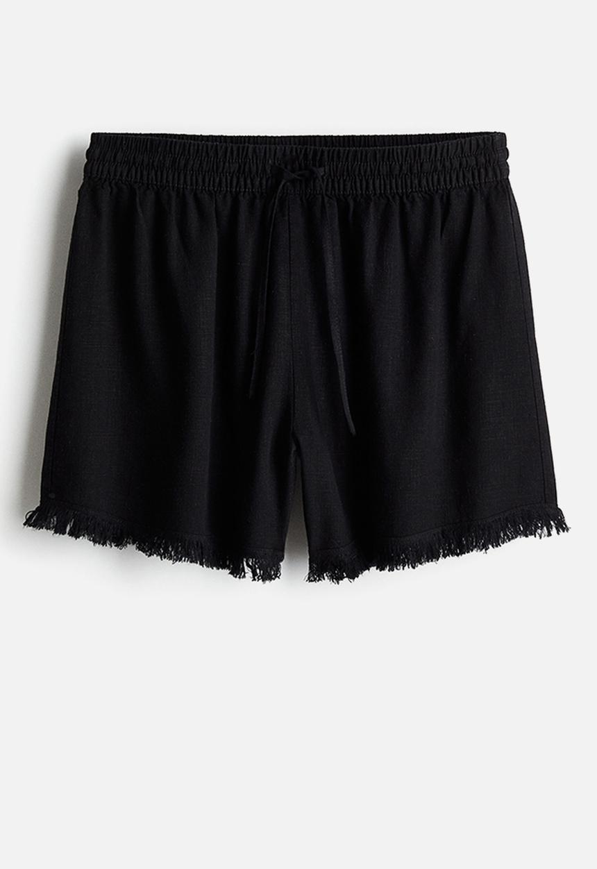 H&M - Linen-blend pull-on shorts - black