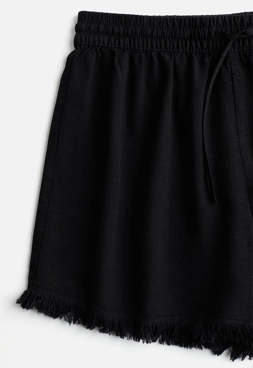 H&M - Linen-blend pull-on shorts - black