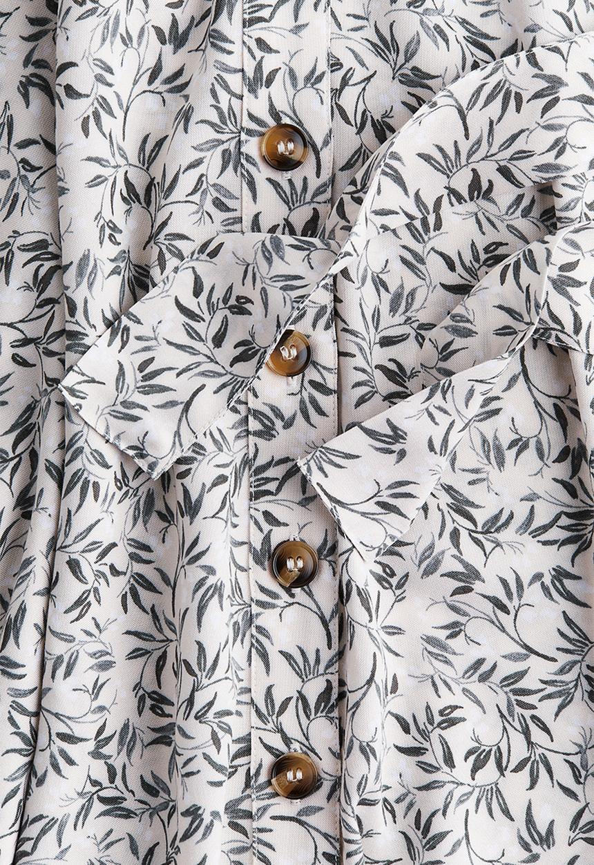 H&M - Tie-belt shirt dress - White Patterned